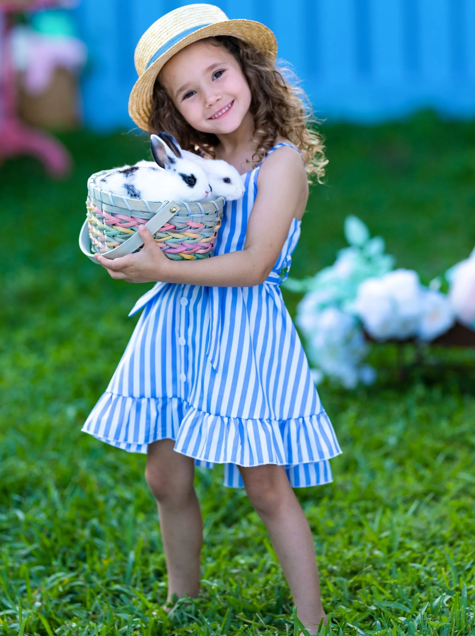 Bluetiful Stripes Ruffle Hem Dress