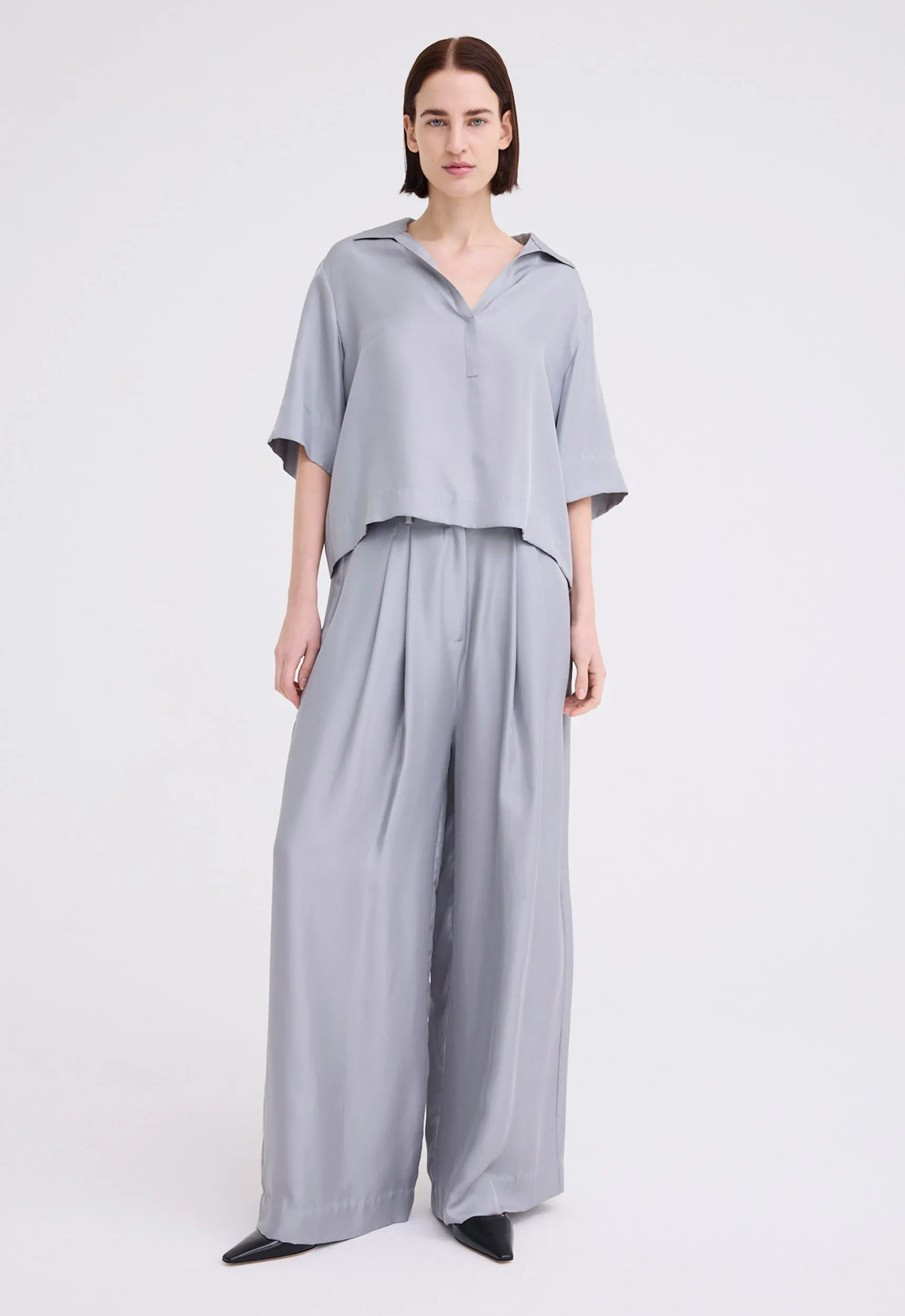 Blume Silk Twill Top - Oxide Grey