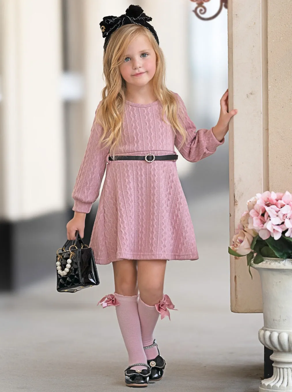 Blush Elegance Belt and Sweater Dress