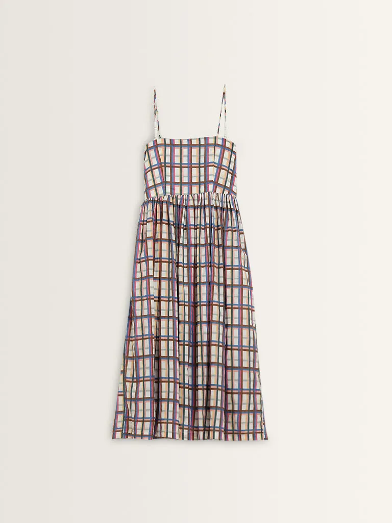 Bombay Paisley Multicolour Checkered A-Line Cotton Dress