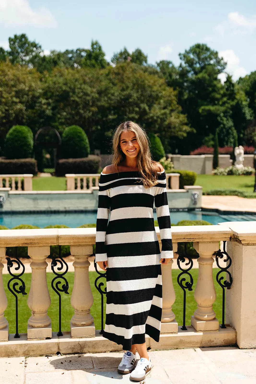 Boston Striped Midi Dress - Black/Off White