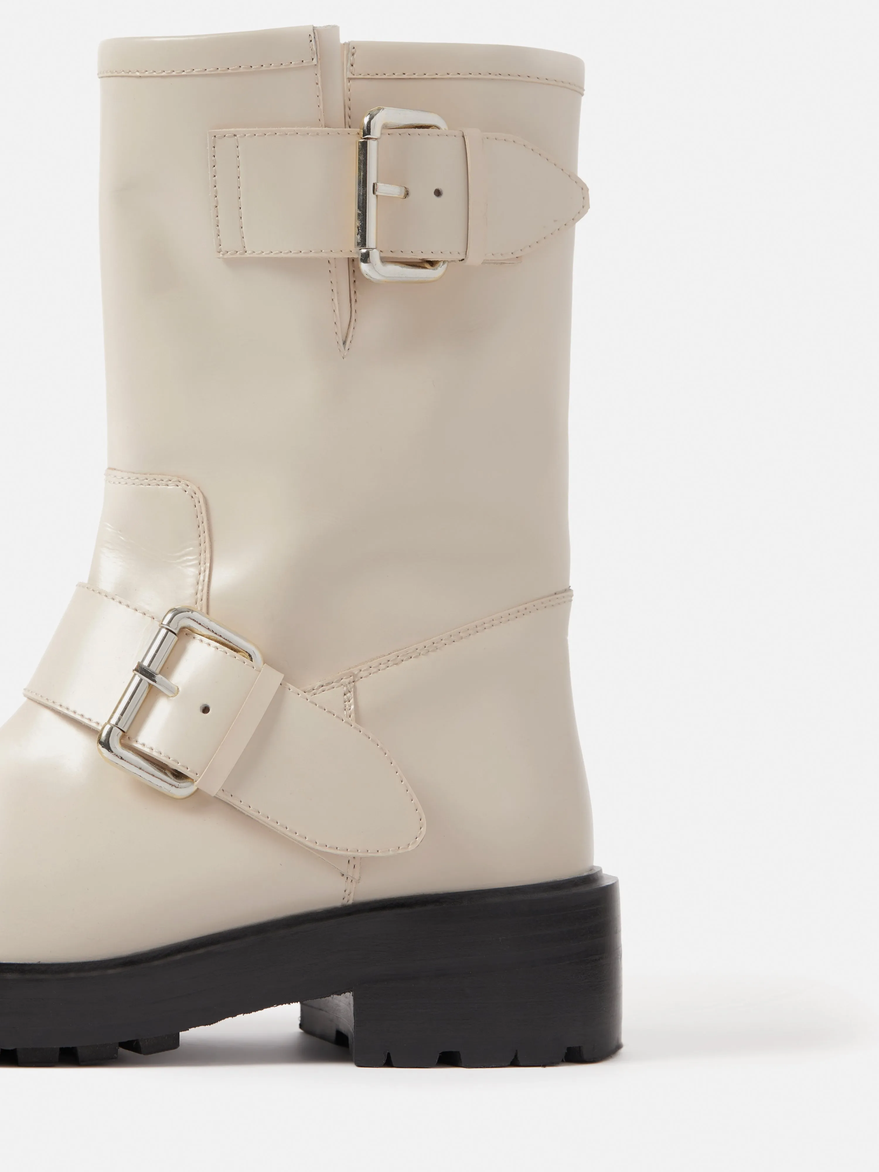 Box Leather Biker Boot | Cream