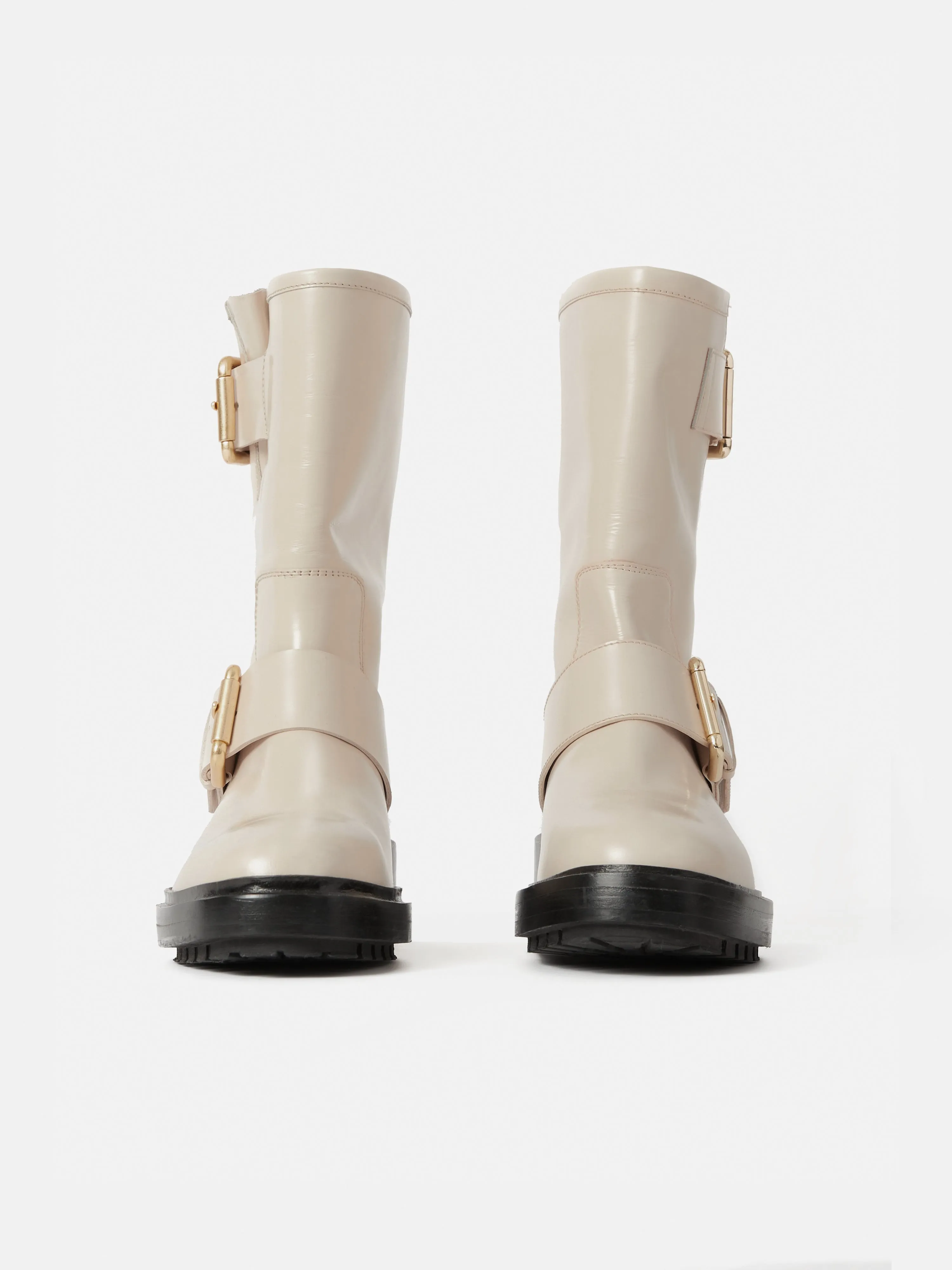 Box Leather Biker Boot | Cream