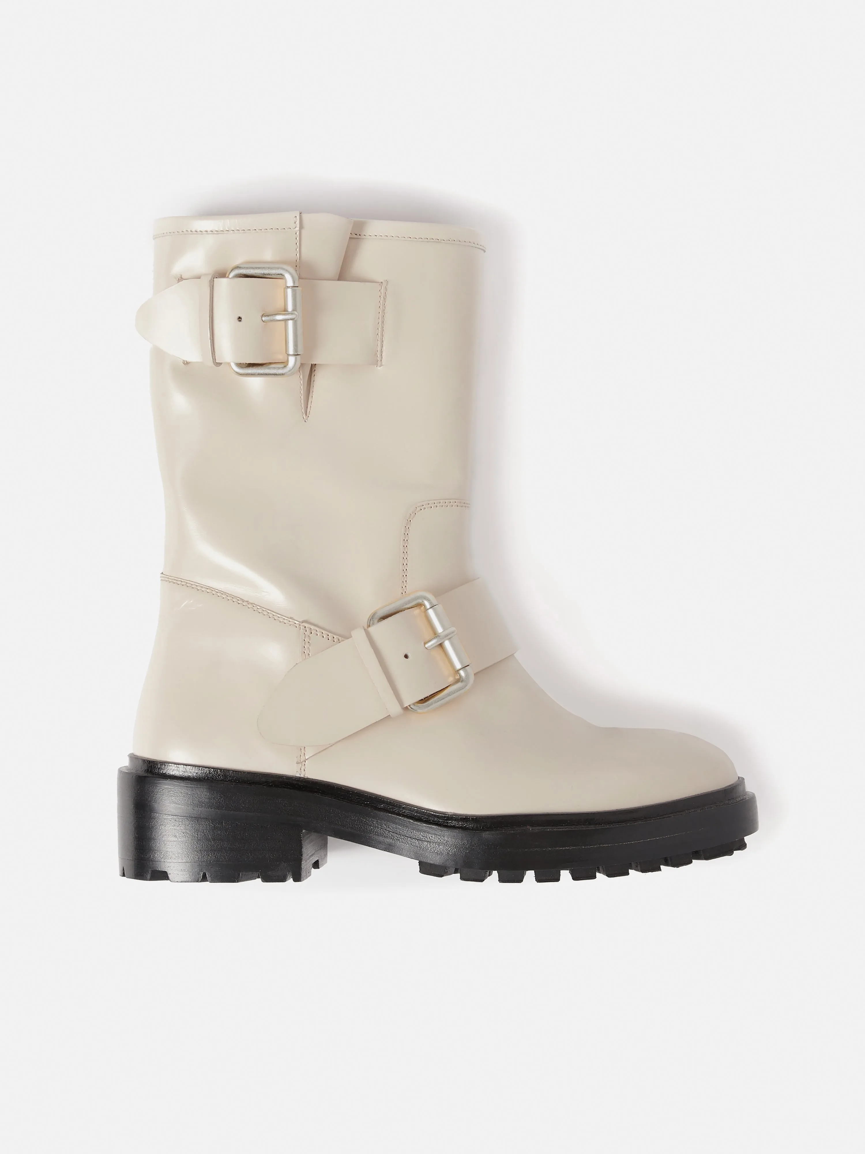 Box Leather Biker Boot | Cream