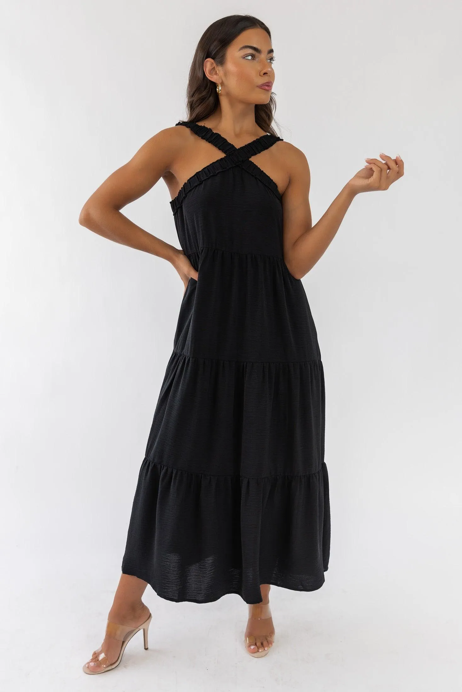 Brenna Black Halter Maxi Dress