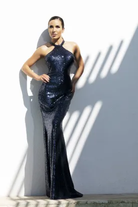 Briani Sequins Metallic Deep Blue Long Dress