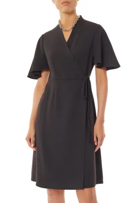 Butterfly Sleeve Crepe de Chine Wrap Dress