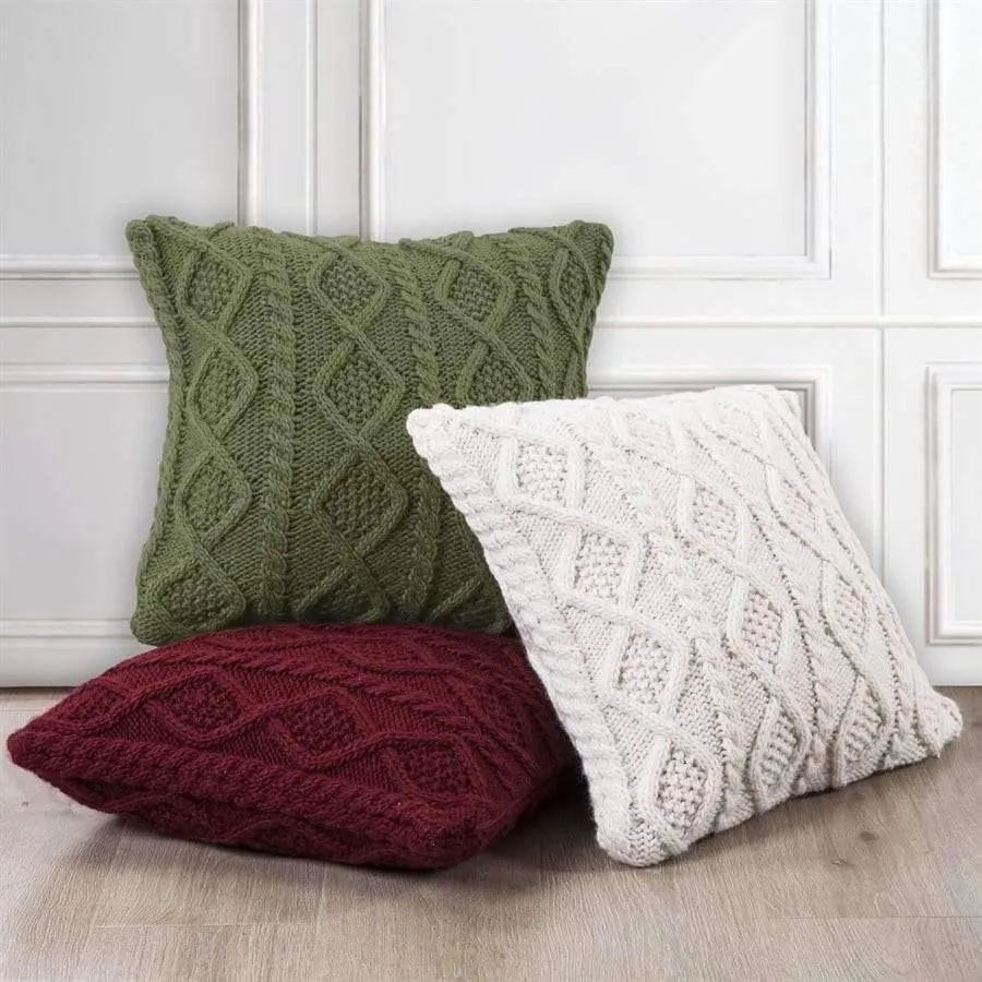 Cable Knit Throw Pillow in Red