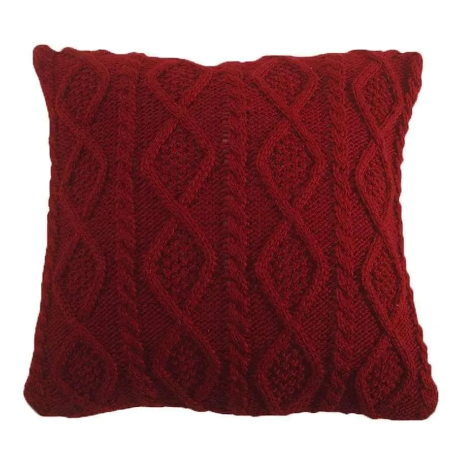 Cable Knit Throw Pillow in Red