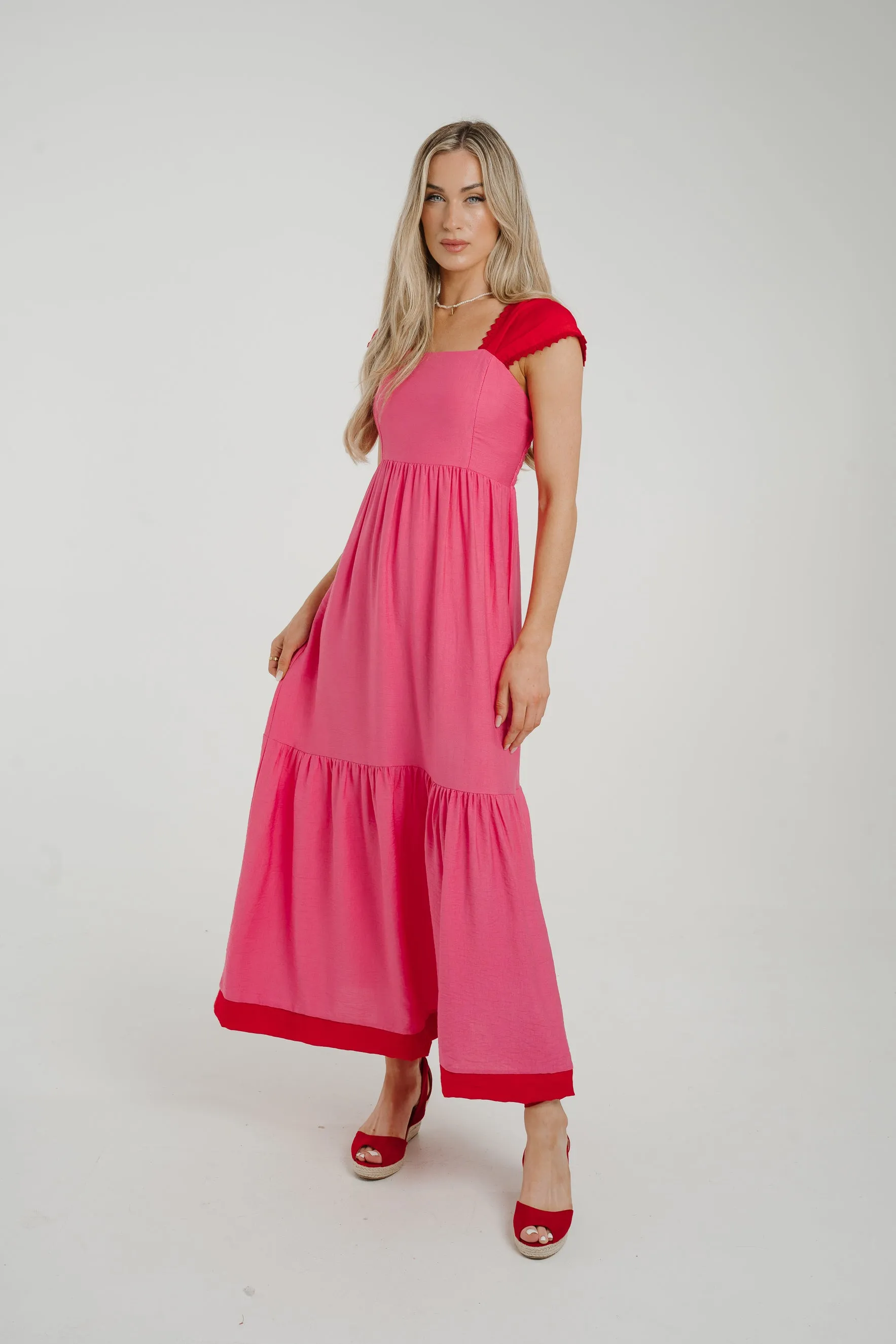 Caitlyn Midi Dress In Pink & Red