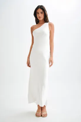 Elegant Camille One-Shoulder Maxi Dress in Pure White Satin