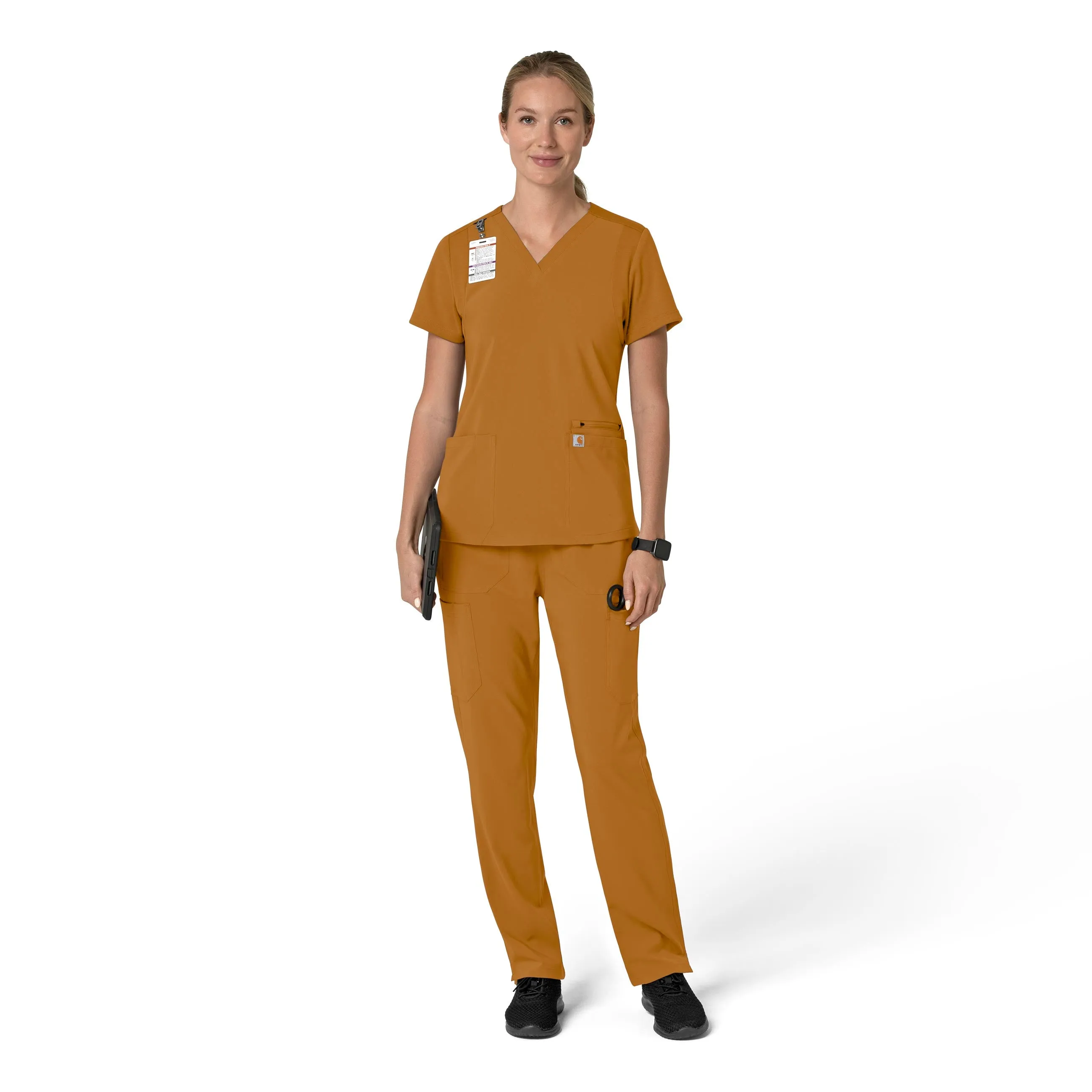 Carhartt Force Cross-Flex Women's Flex Panel V-Neck Scrub Top - Fox Brown