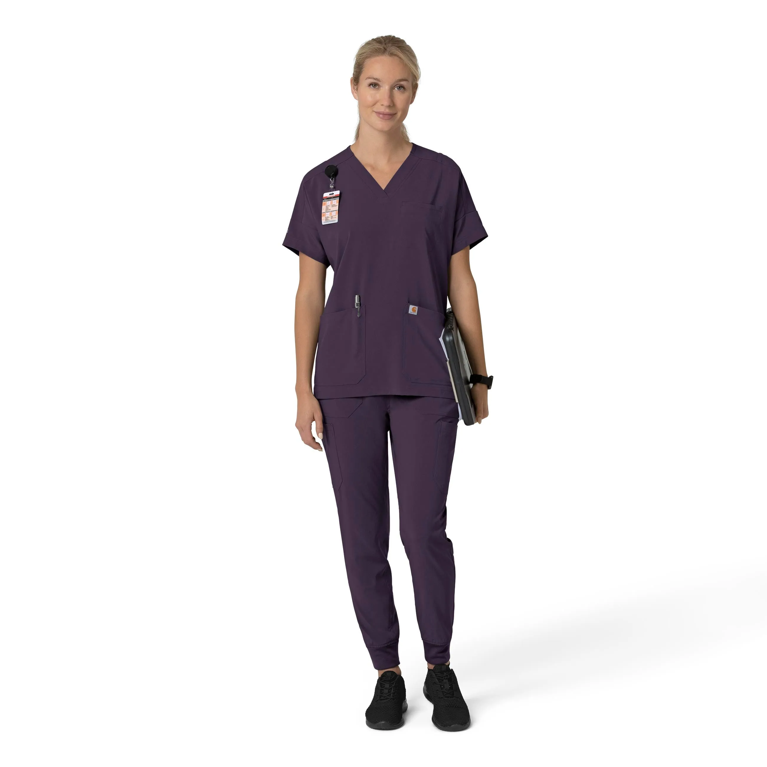 Carhartt Force Cross-Flex Women's Oversized V-Neck Scrub Top - Black Plum