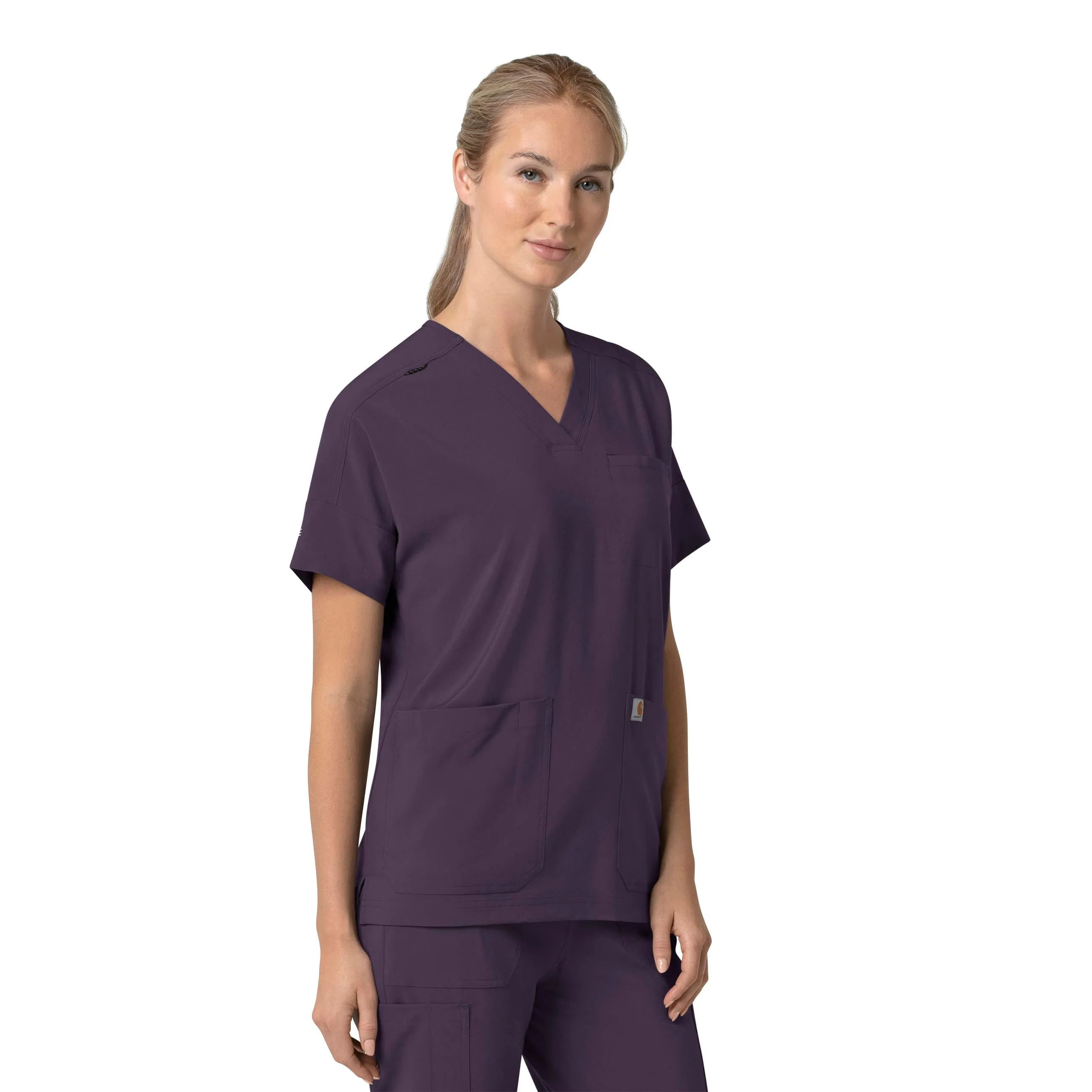 Carhartt Force Cross-Flex Women's Oversized V-Neck Scrub Top - Black Plum