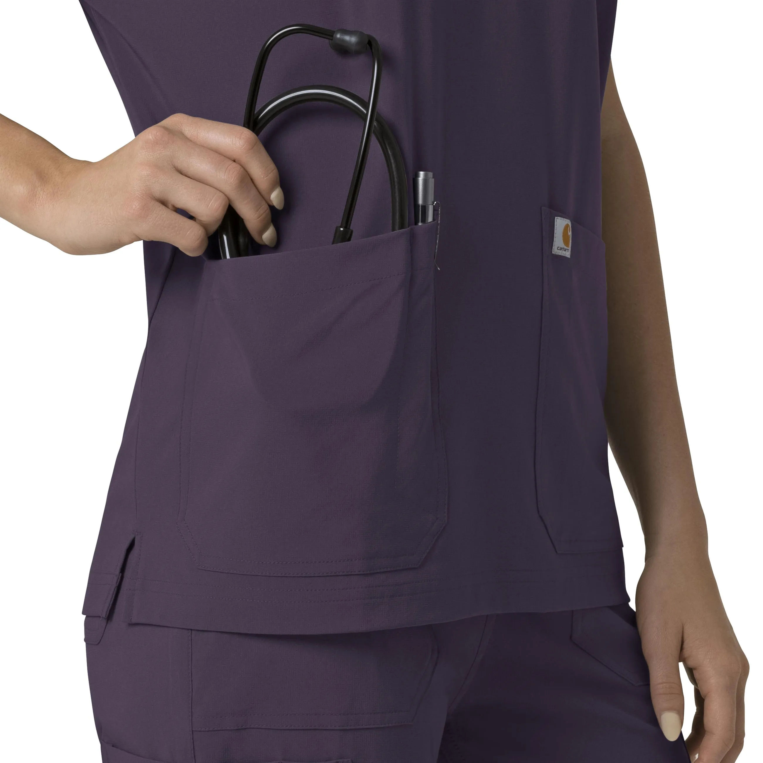 Carhartt Force Cross-Flex Women's Oversized V-Neck Scrub Top - Black Plum