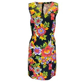 Carolina Herrera Black Multi 2020 Floral Printed Sleeveless V-Neck Sheath Dress