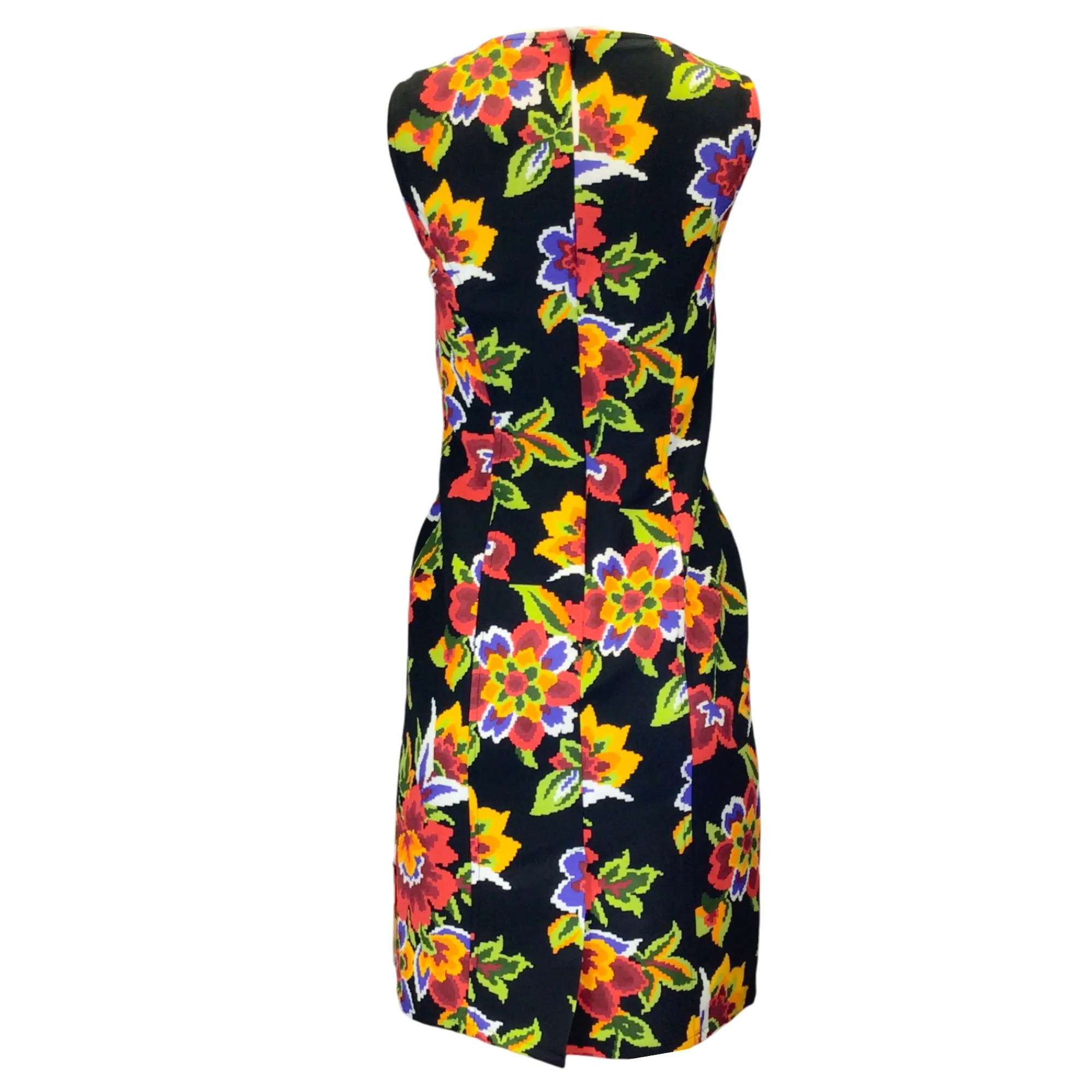 Carolina Herrera Black Multi 2020 Floral Printed Sleeveless V-Neck Sheath Dress