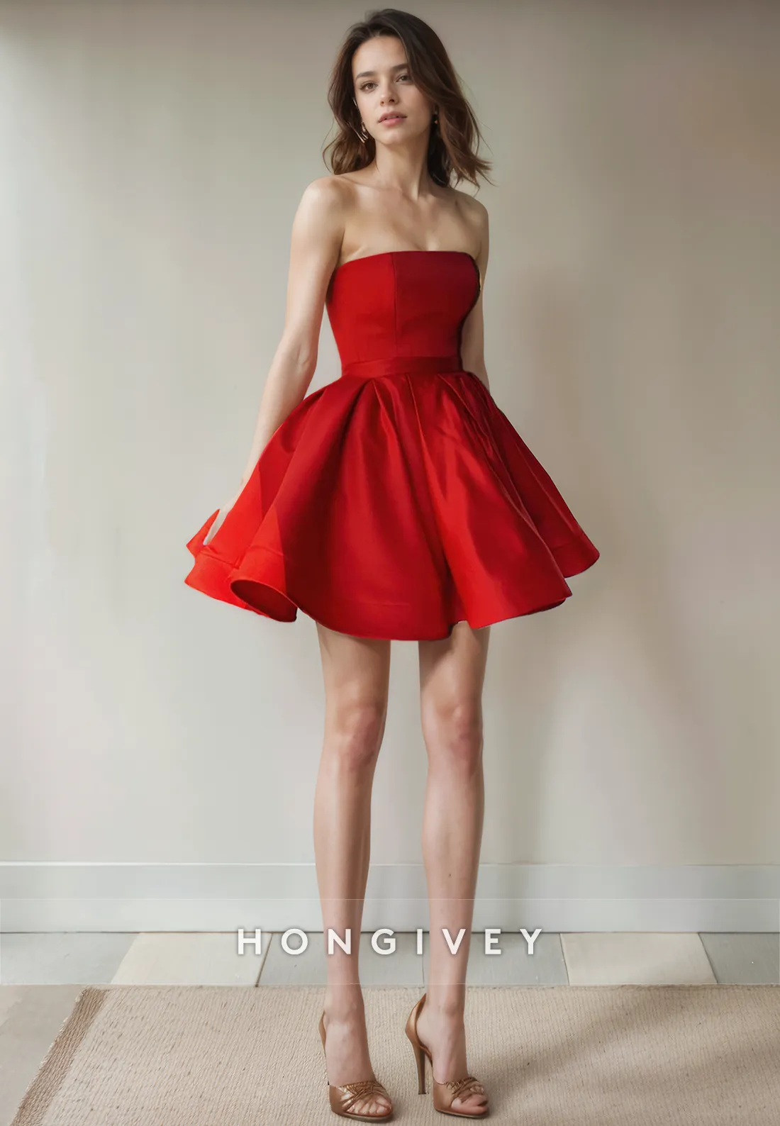 Casual Satin A-Line Strapless Sleeveless Short Party Homecoming Dress