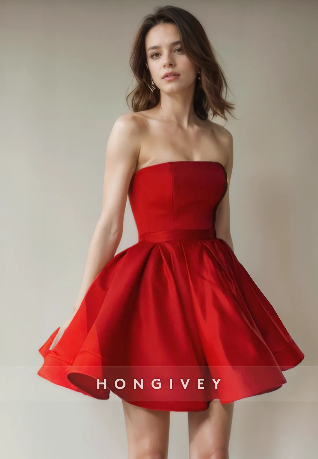 Casual Satin A-Line Strapless Sleeveless Short Party Homecoming Dress