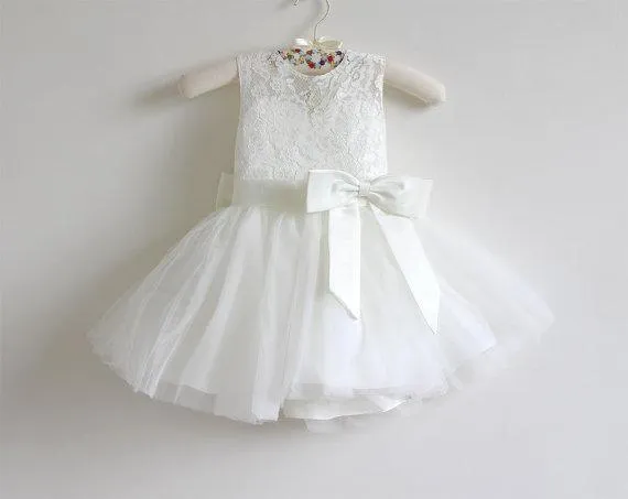 Charming Lace & Tulle Jewel Neckline Ball Gown Flower Girl Dresses FD062