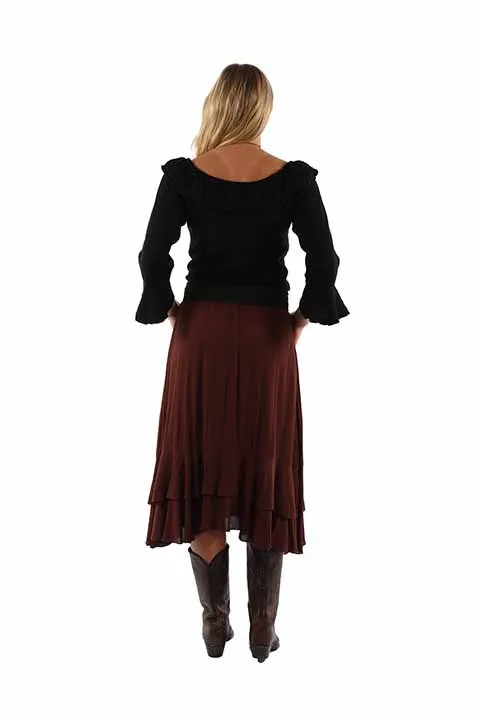 Chocolate Brown Maxi Skirt with Crocheted Band at Bourbon Cowgirl