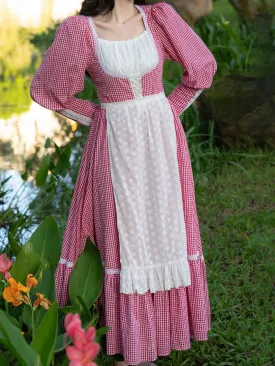 Cottagecore Gunne-Sax Inspired Red Gingham Cotton Dress