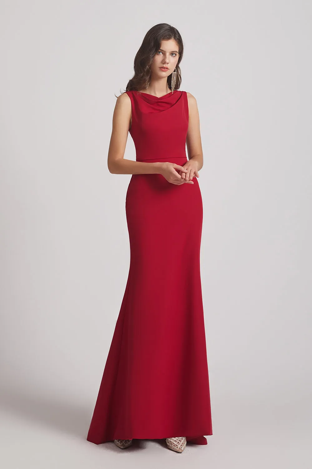 Cowl Sleeveless Sheath Long Red Bridesmaid Dresses (AF0014)