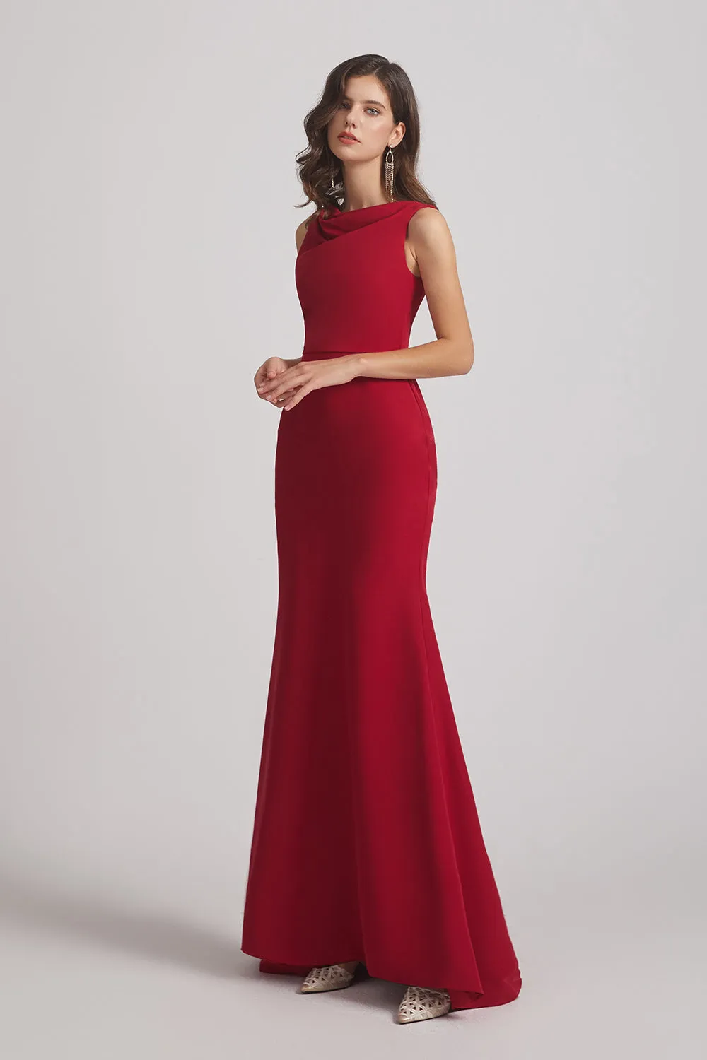 Cowl Sleeveless Sheath Long Red Bridesmaid Dresses (AF0014)