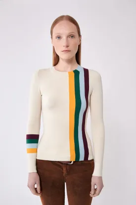 Cream Stripes EcoMerino Long Sleeve Crew Neck