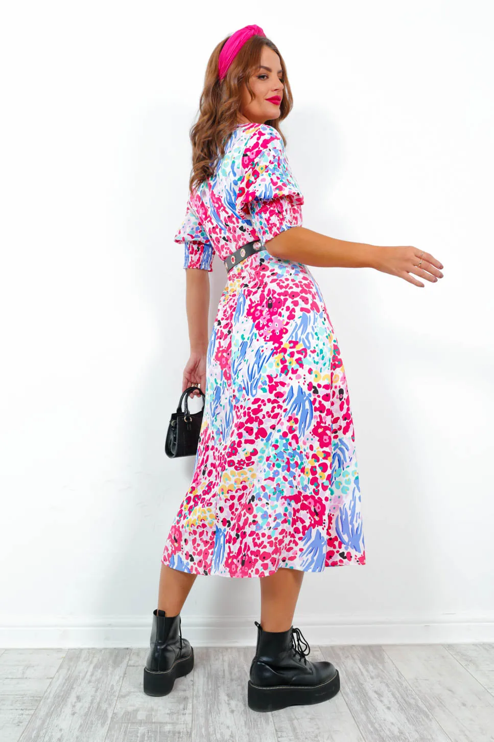 Cuff It Up - Pink Multi Floral Midi Dress