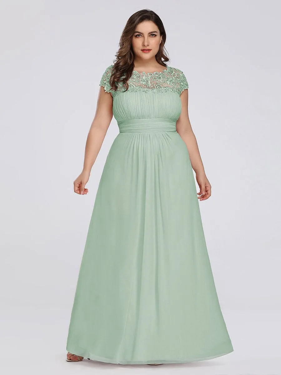 Custom Size Elegant Maxi Long Lace Cap Sleeve Bridesmaid Dress