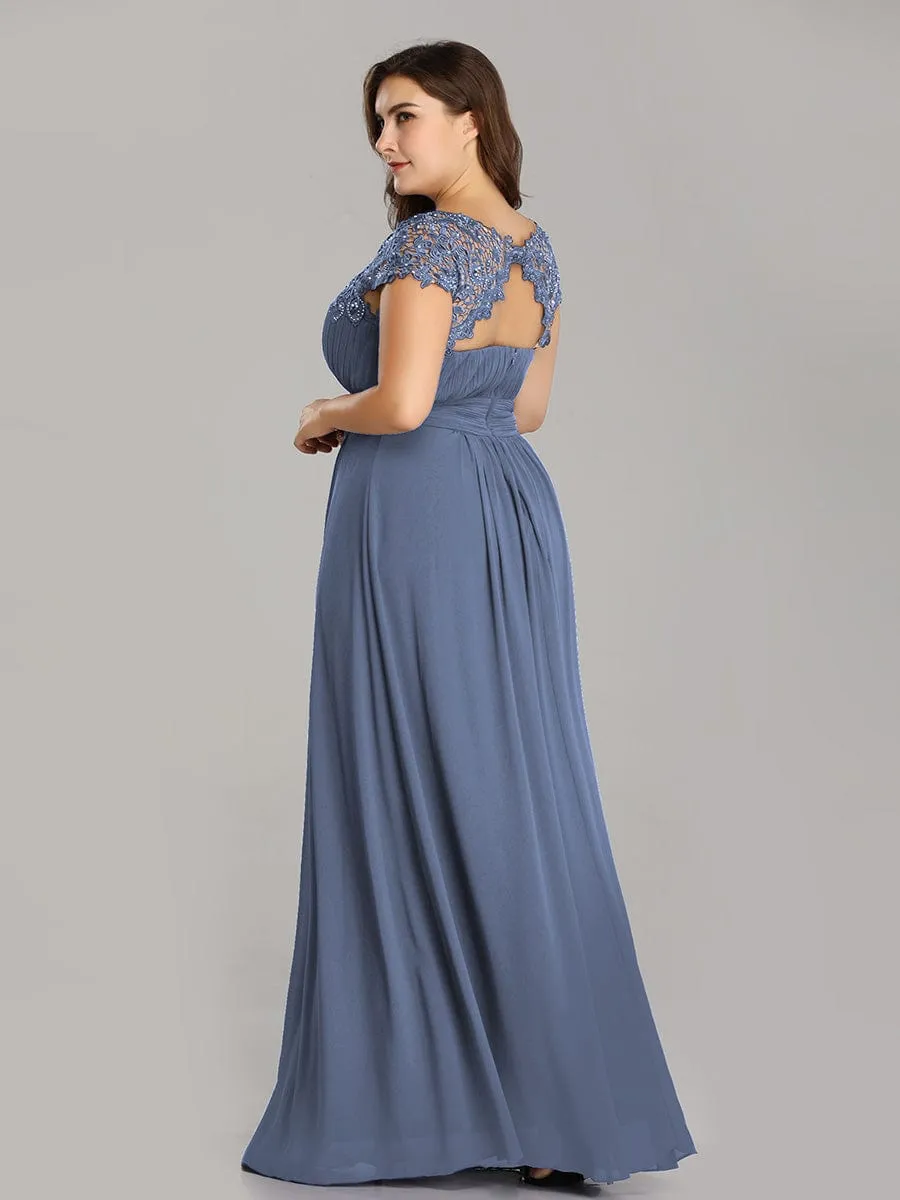 Custom Size Elegant Maxi Long Lace Cap Sleeve Bridesmaid Dress