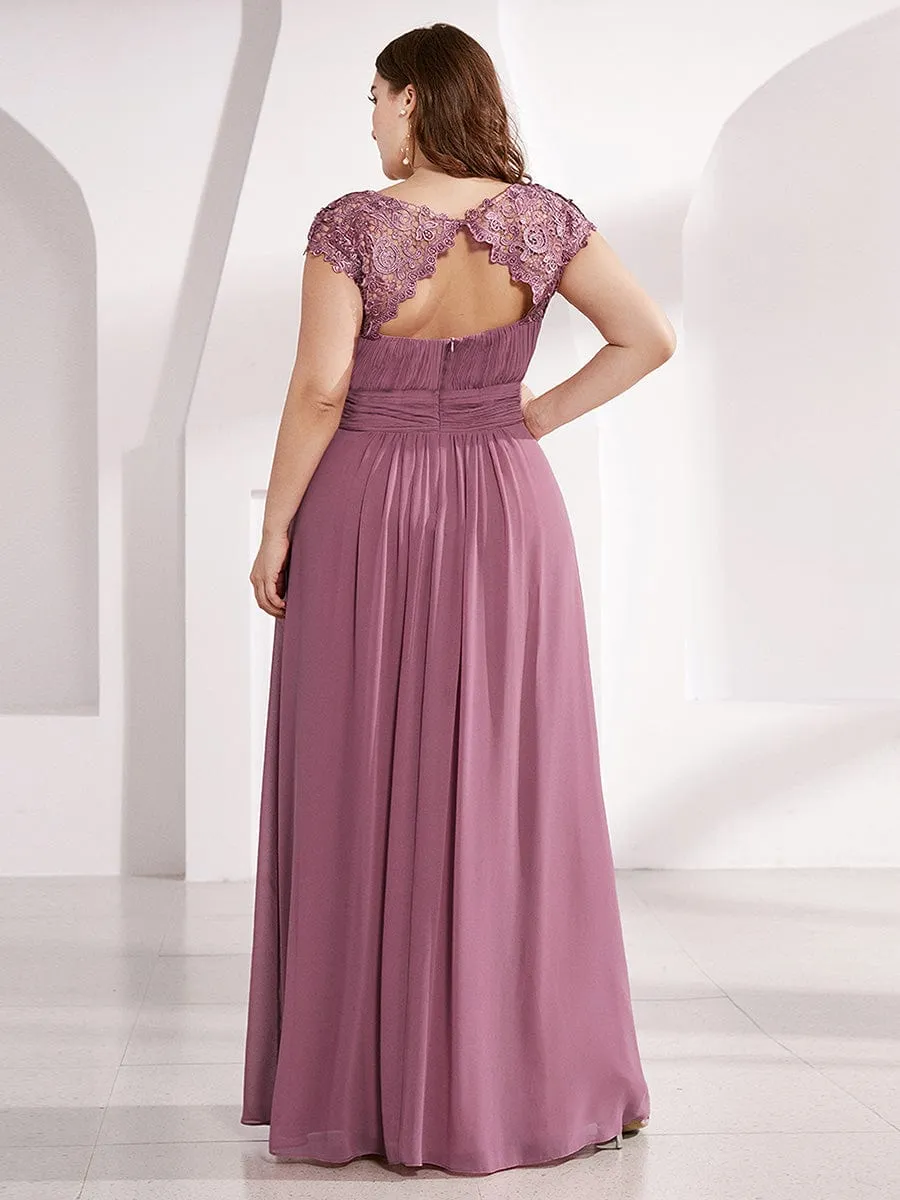 Custom Size Elegant Maxi Long Lace Cap Sleeve Bridesmaid Dress