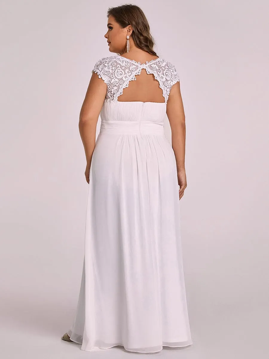 Custom Size Elegant Maxi Long Lace Cap Sleeve Bridesmaid Dress