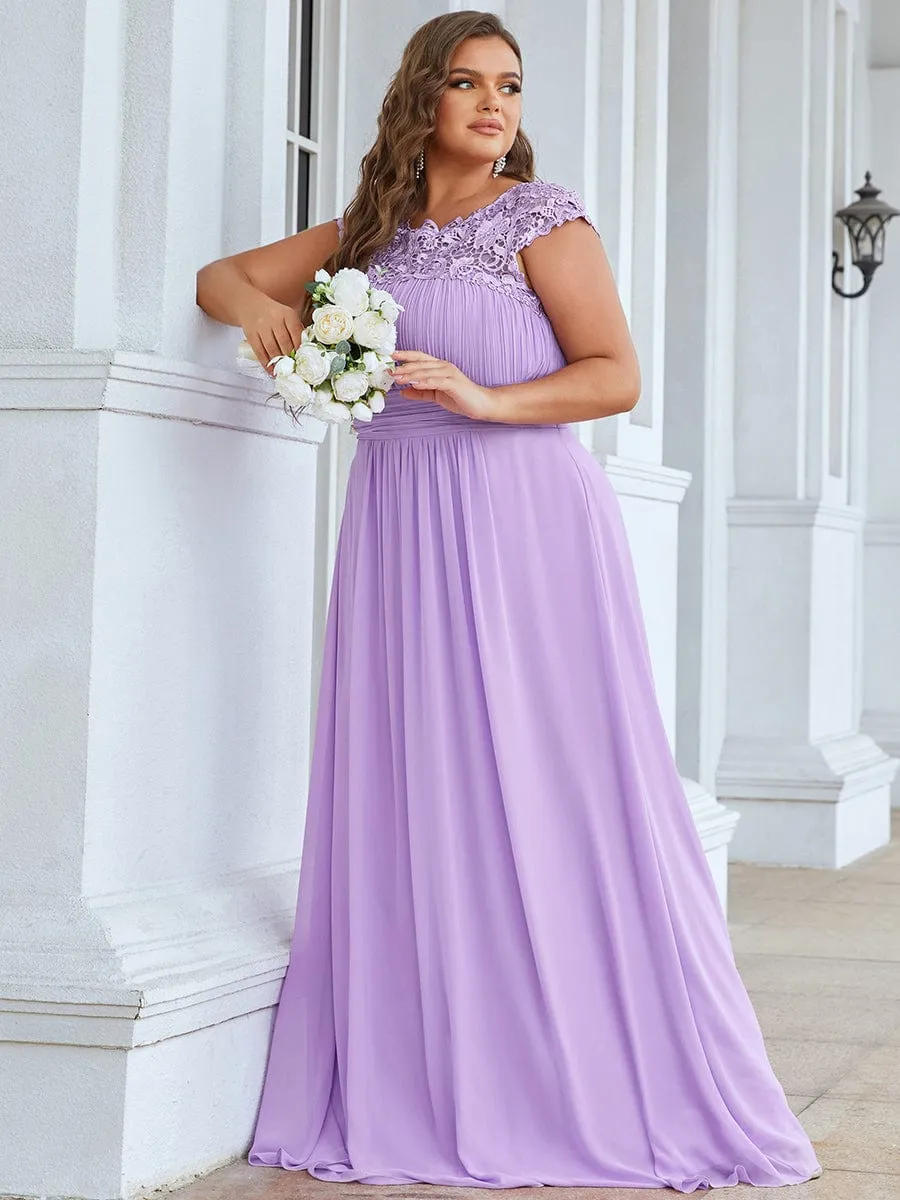 Custom Size Elegant Maxi Long Lace Cap Sleeve Bridesmaid Dress