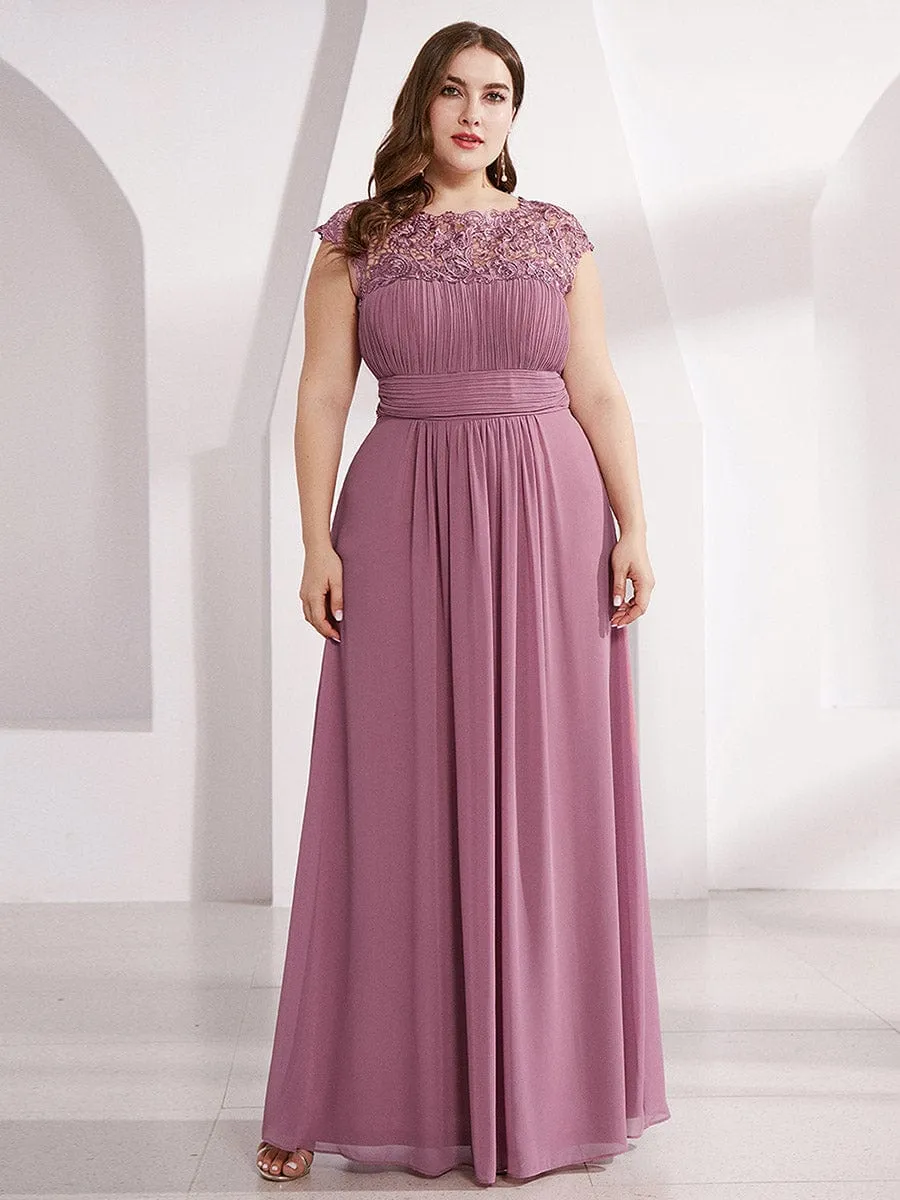 Custom Size Elegant Maxi Long Lace Cap Sleeve Bridesmaid Dress