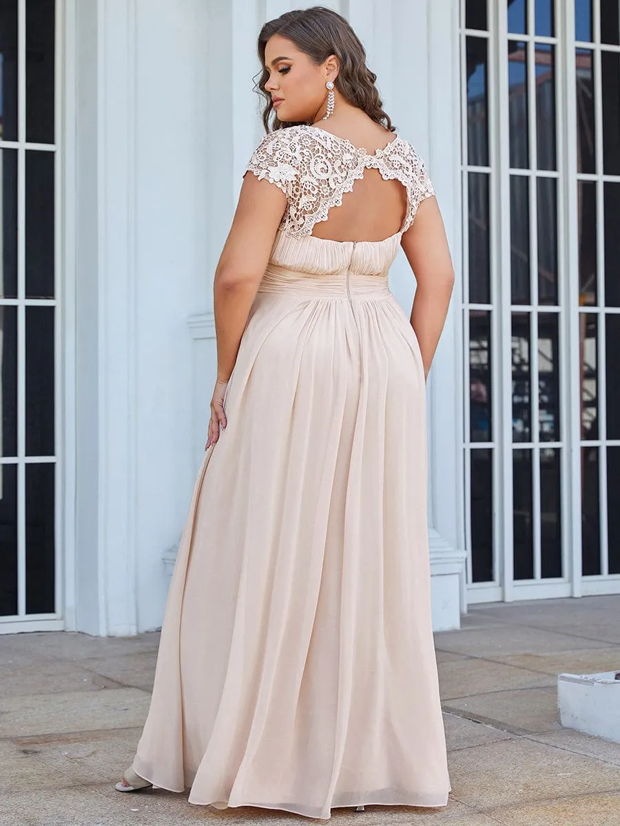 Custom Size Elegant Maxi Long Lace Cap Sleeve Bridesmaid Dress