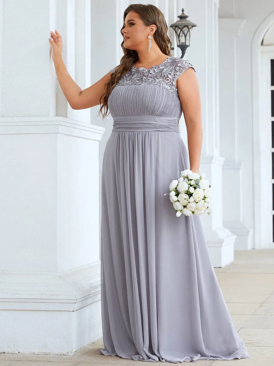 Custom Size Elegant Maxi Long Lace Cap Sleeve Bridesmaid Dress