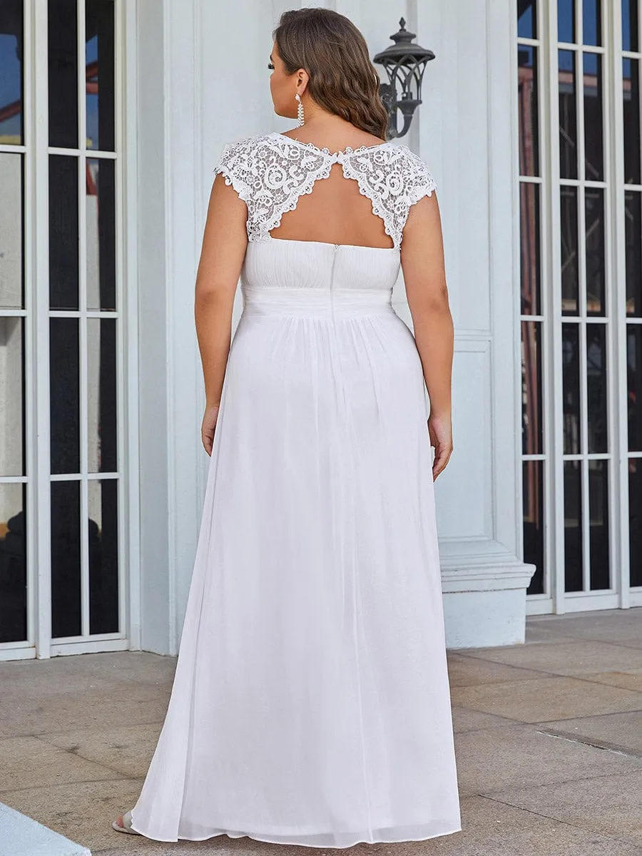 Custom Size Elegant Maxi Long Lace Cap Sleeve Bridesmaid Dress