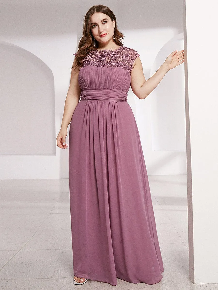 Custom Size Elegant Maxi Long Lace Cap Sleeve Bridesmaid Dress