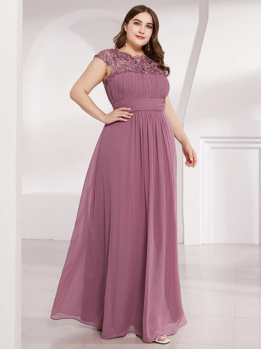 Custom Size Elegant Maxi Long Lace Cap Sleeve Bridesmaid Dress