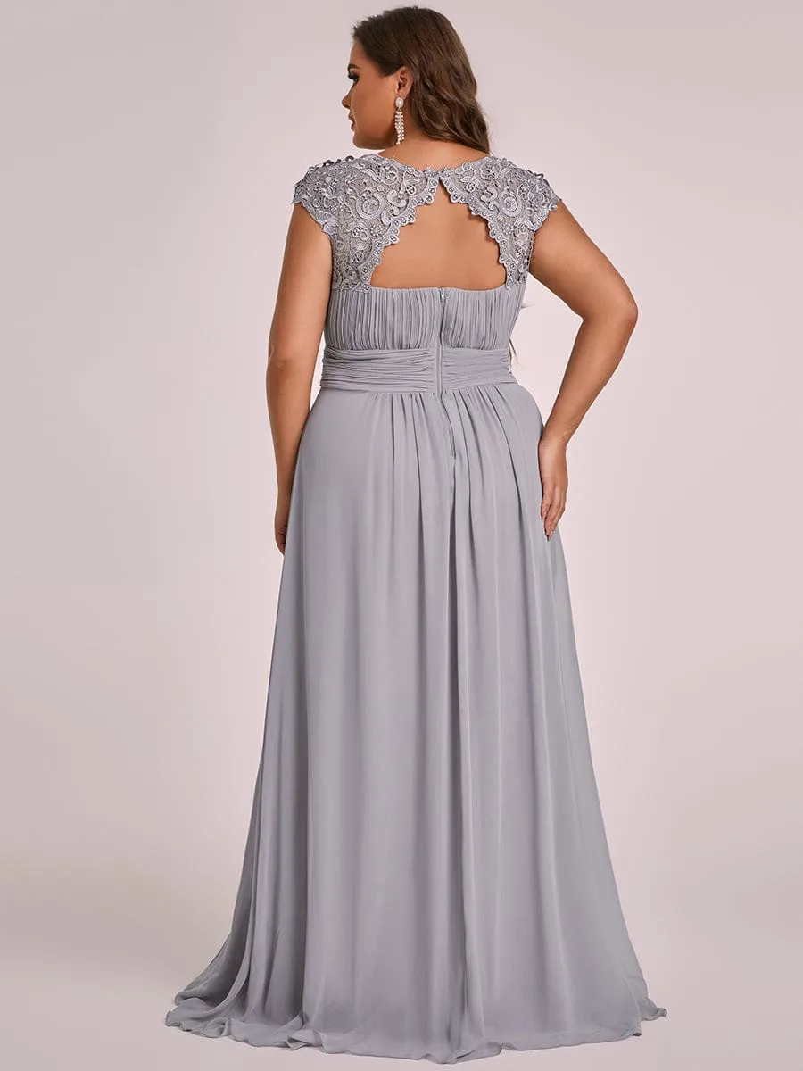 Custom Size Elegant Maxi Long Lace Cap Sleeve Bridesmaid Dress