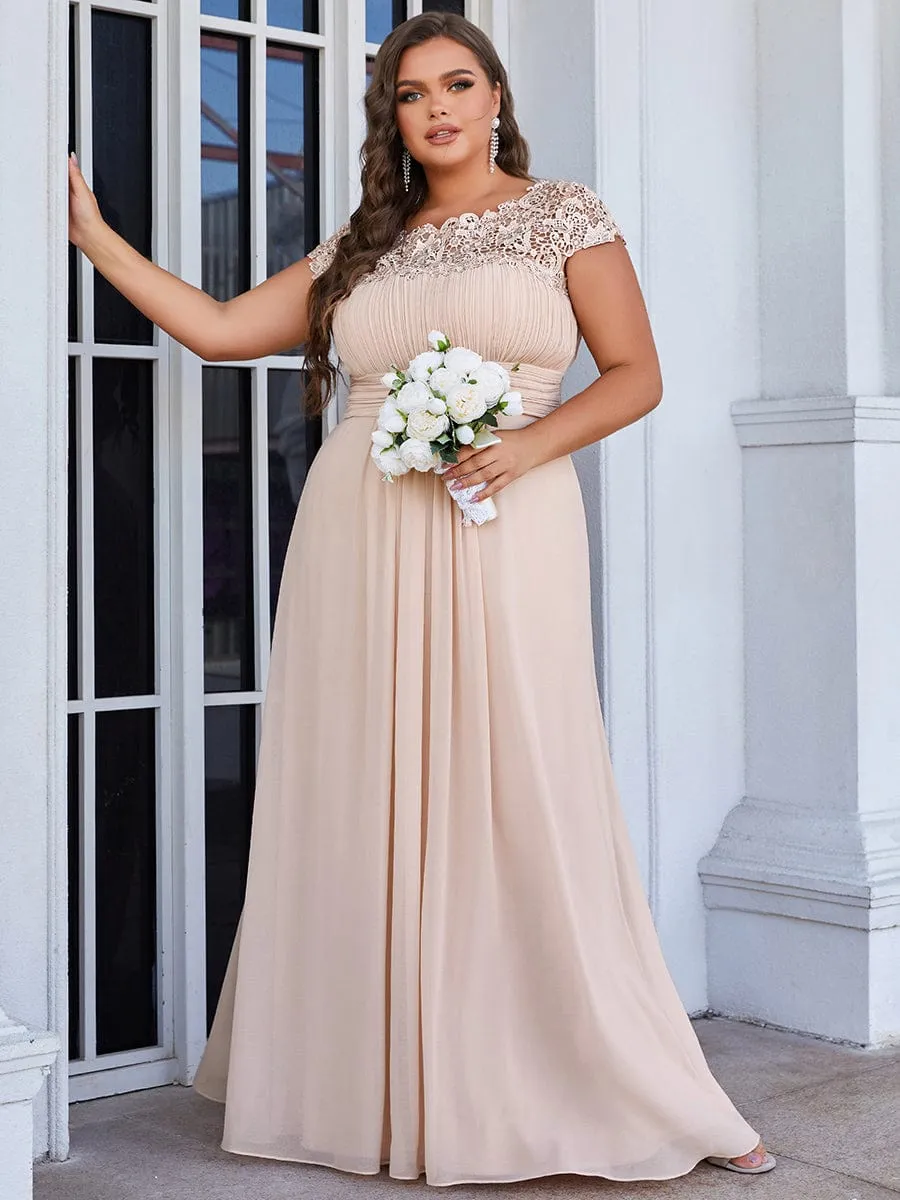 Custom Size Elegant Maxi Long Lace Cap Sleeve Bridesmaid Dress