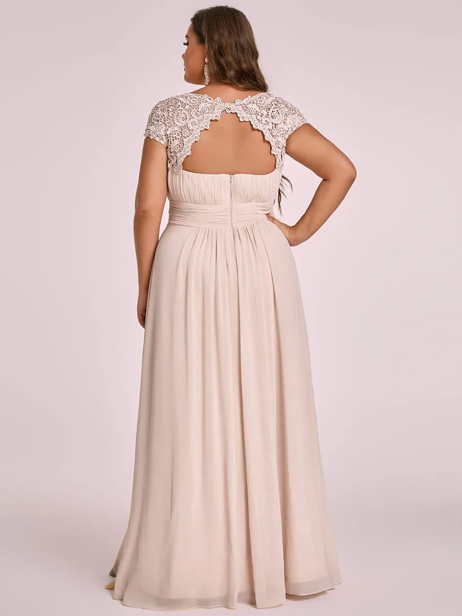 Custom Size Elegant Maxi Long Lace Cap Sleeve Bridesmaid Dress