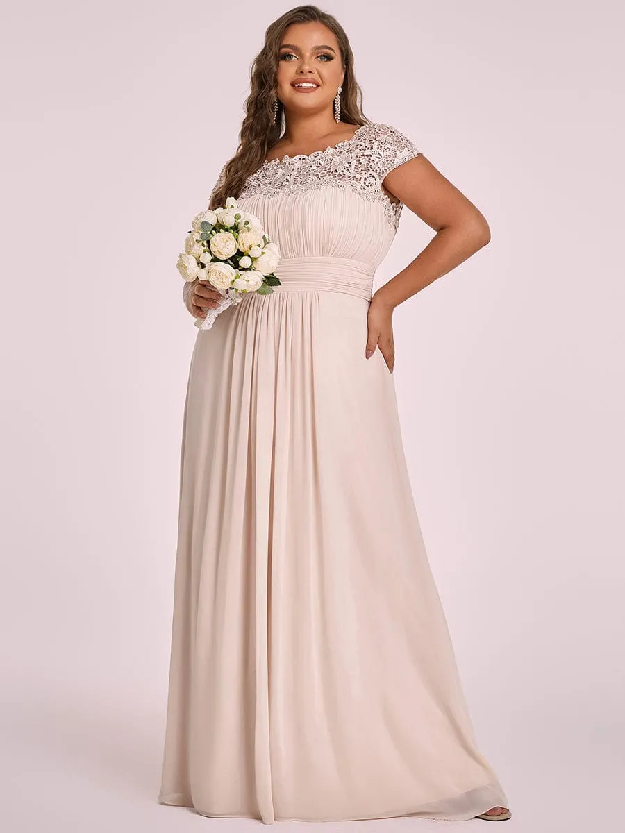 Custom Size Elegant Maxi Long Lace Cap Sleeve Bridesmaid Dress