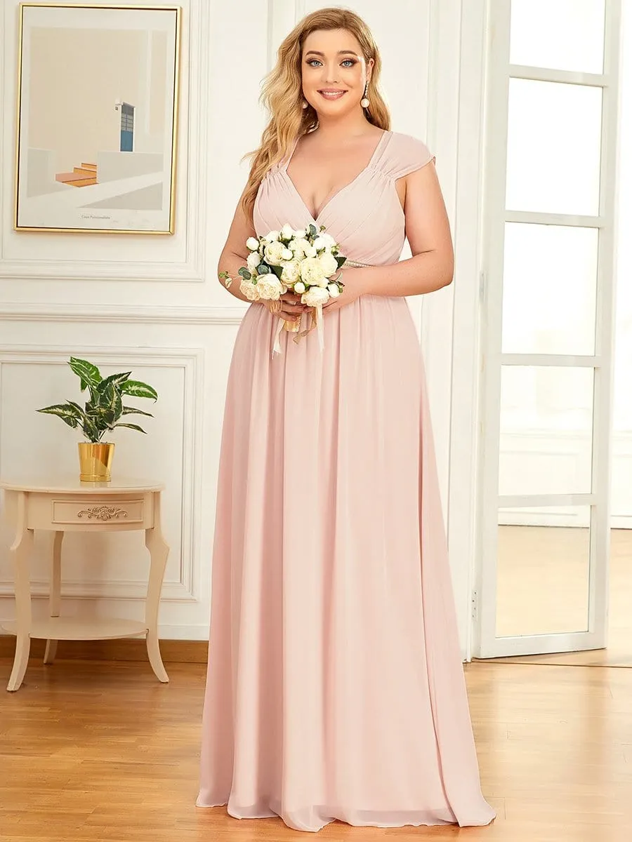 Custom Size V-Neck Sleeveless Beaded Belt Chiffon A-Line Evening Dress