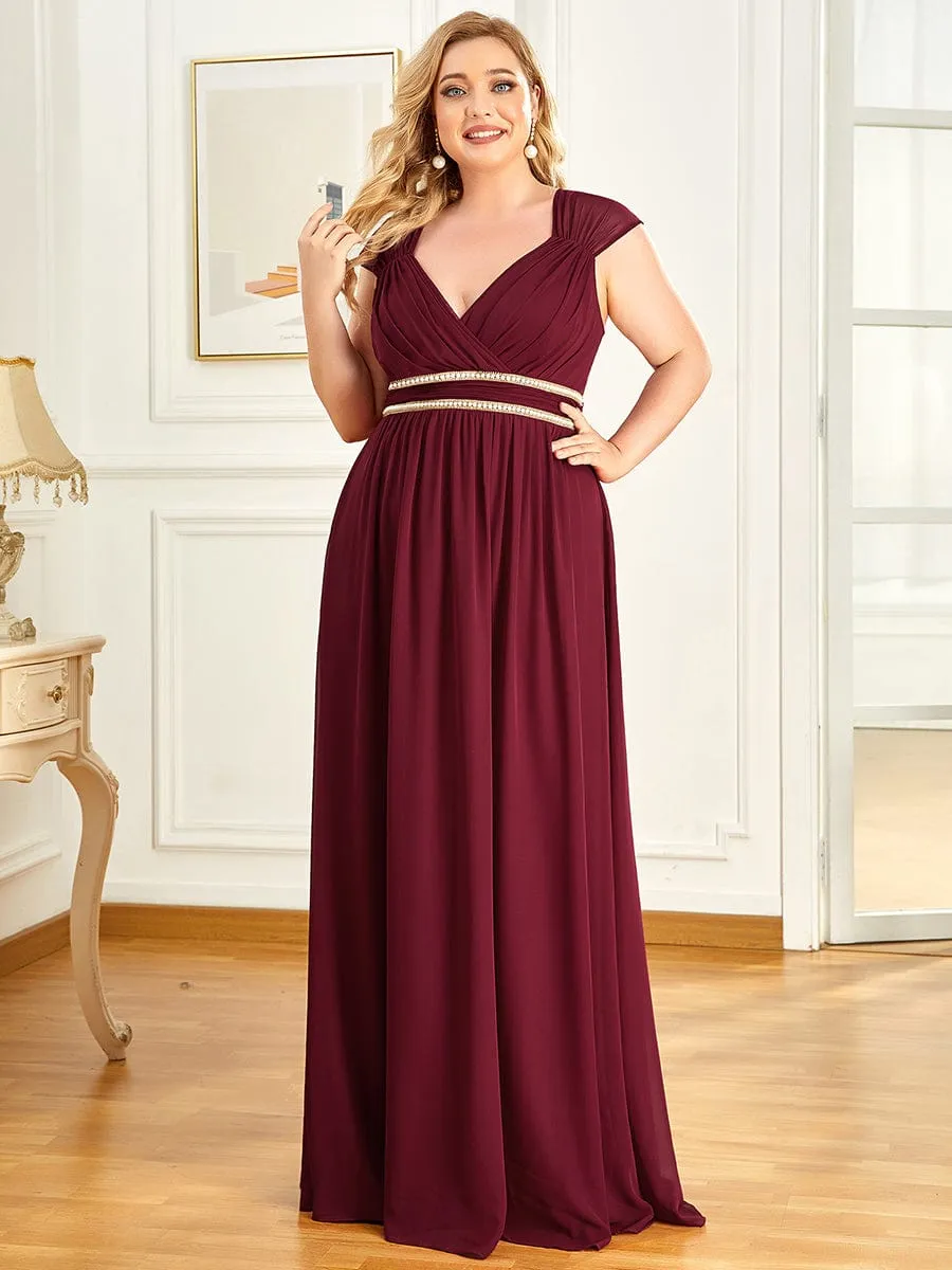 Custom Size V-Neck Sleeveless Beaded Belt Chiffon A-Line Evening Dress