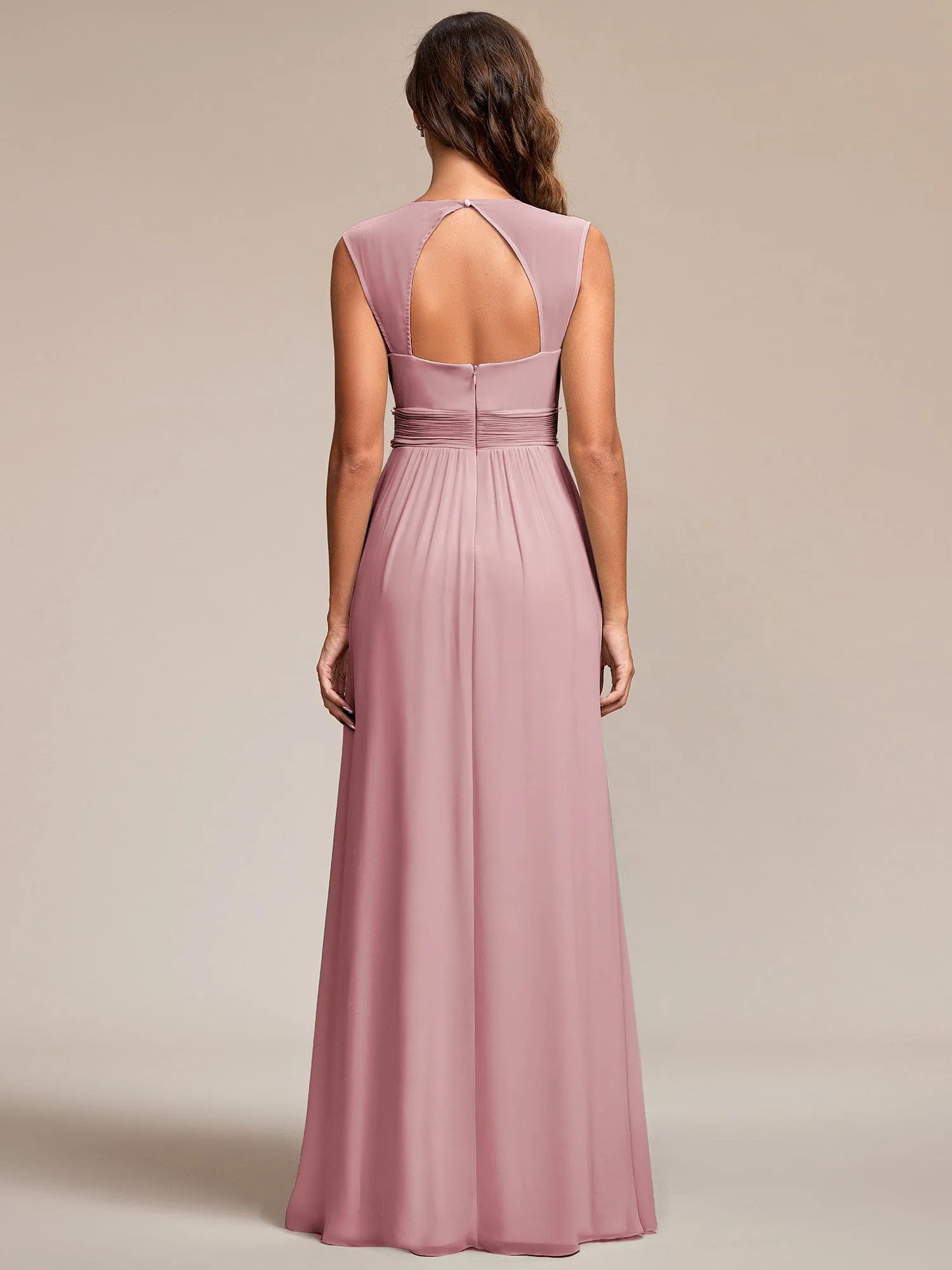 Custom Size V-Neck Sleeveless Beaded Belt Chiffon A-Line Evening Dress