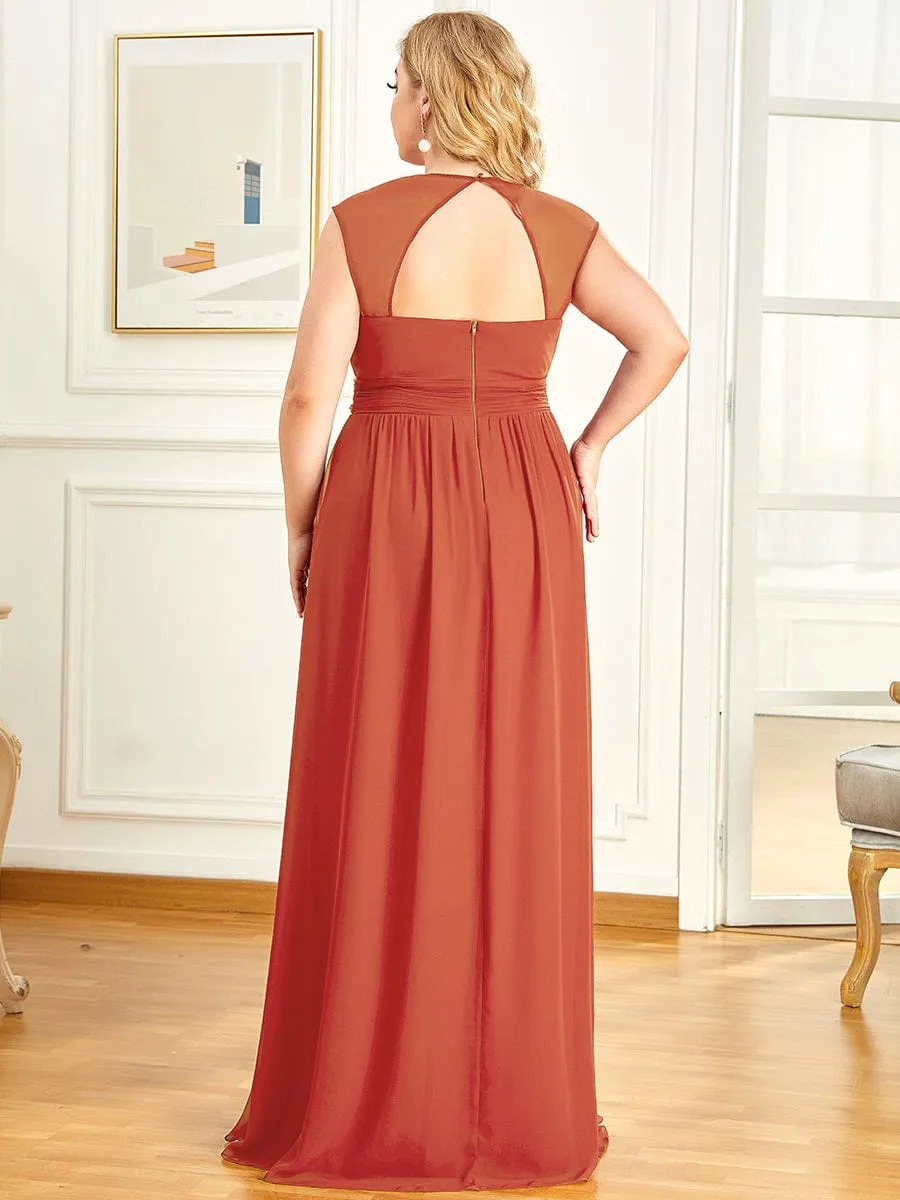 Custom Size V-Neck Sleeveless Beaded Belt Chiffon A-Line Evening Dress