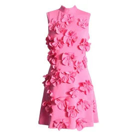 Charming Sleeveless A-Line Mini Dress with Mock Neck and Bow Tie Back, Embellished with Rosette Details